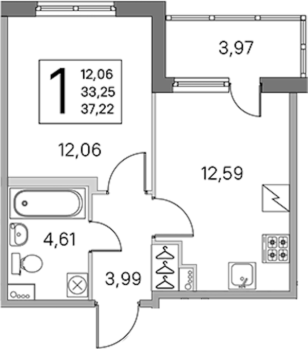 1-комнатная квартира 33.25 м², 2/5 эт., ЖК «ЮгТаун. Олимпийские кварталы»